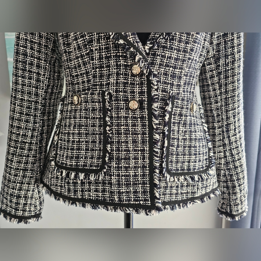 WHBM Navy W/White Tweed Blazer Sz 8 - Picture 9 of 9
